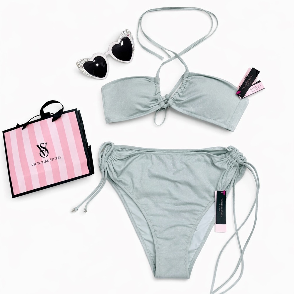Victoria’s Secret Shimmer Bikini Set Mint Blue High-Waisted Bottom Size S NWT